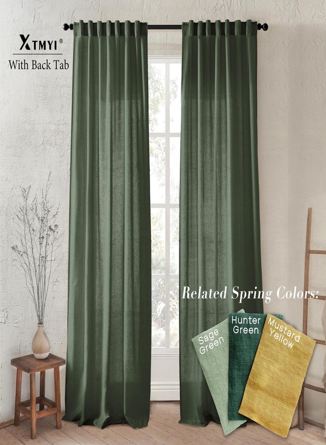 XTMYI 102 Inch Length Olive Green Sheer Linen Curtains 2 Panels Set,Hook Belt Pleated Back Tab Cotton Polyester Blend Light Filtering Semi Sheer Curtain Drapes for Living Room Bedroom,50x102 in Long - Image 2